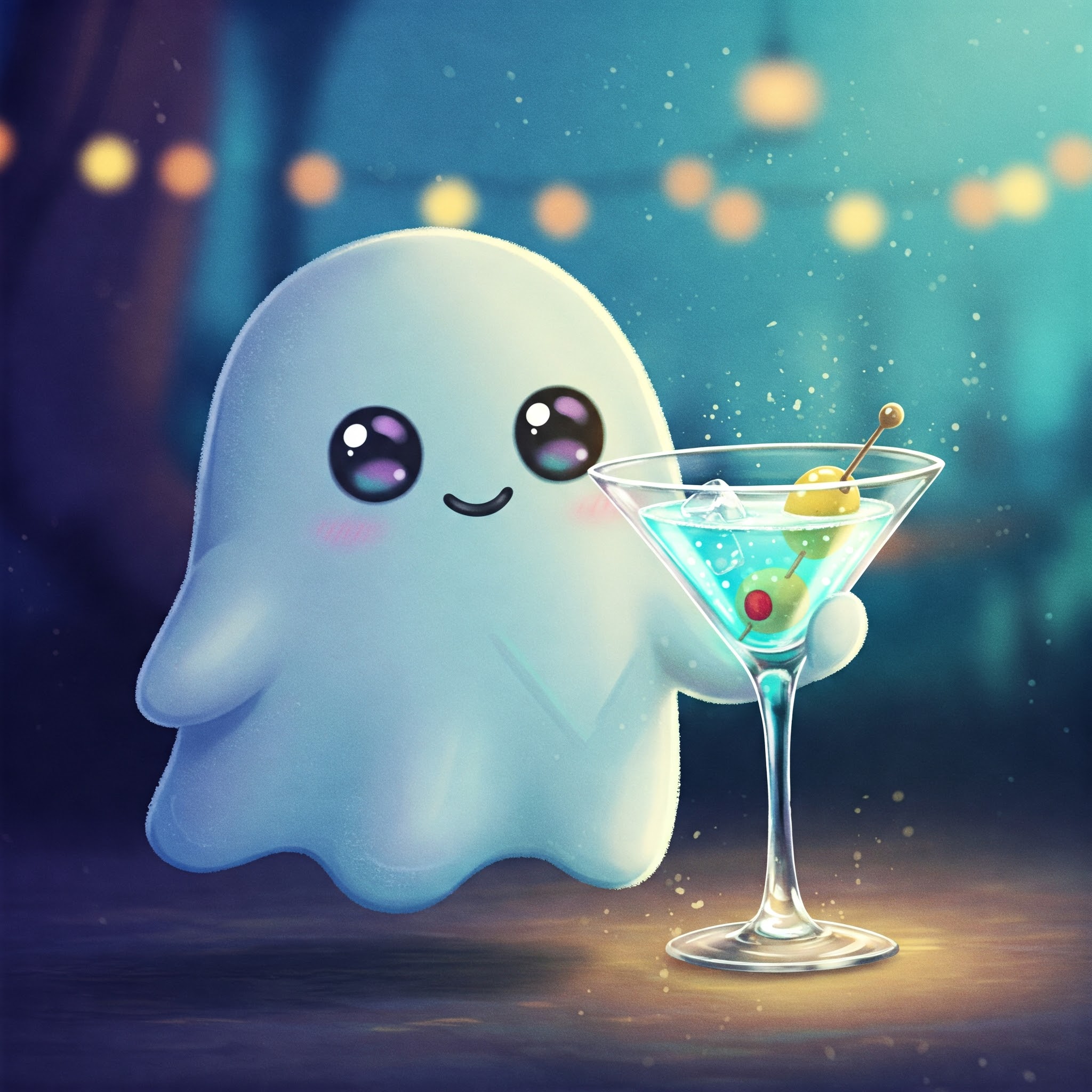 Cute ghost with cocktail